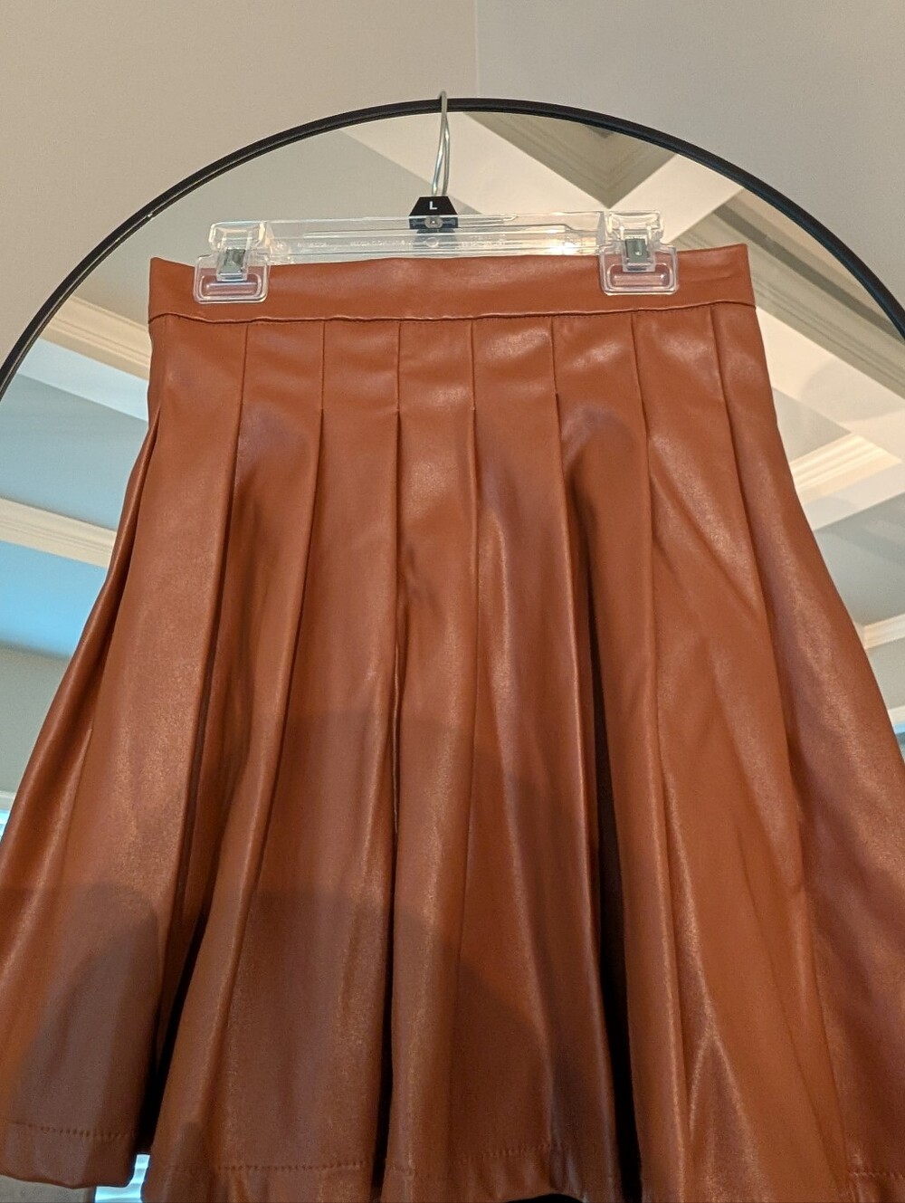 3/$30 💜 Kids Girls Pleated Faux Leather Skirt - Rust Brown